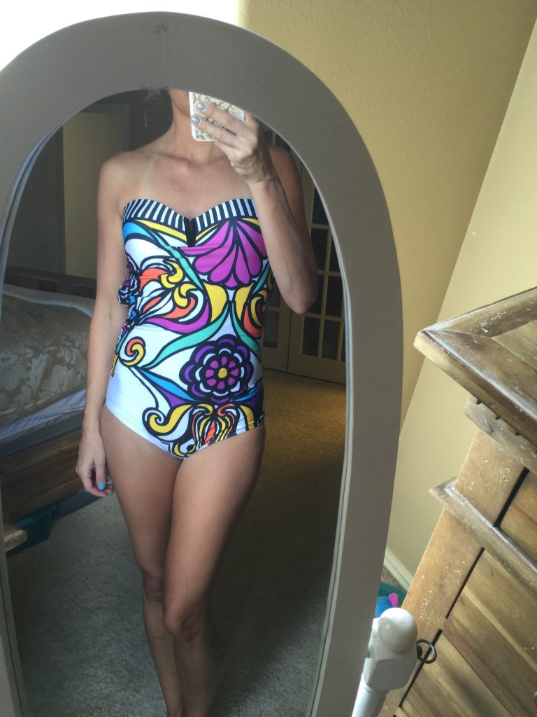 Printed bandeau one piece swimsuit