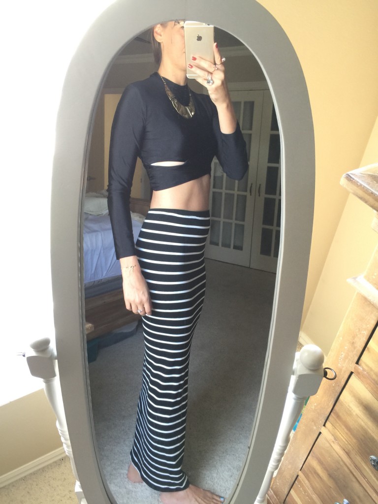 crop top and striped maxi
