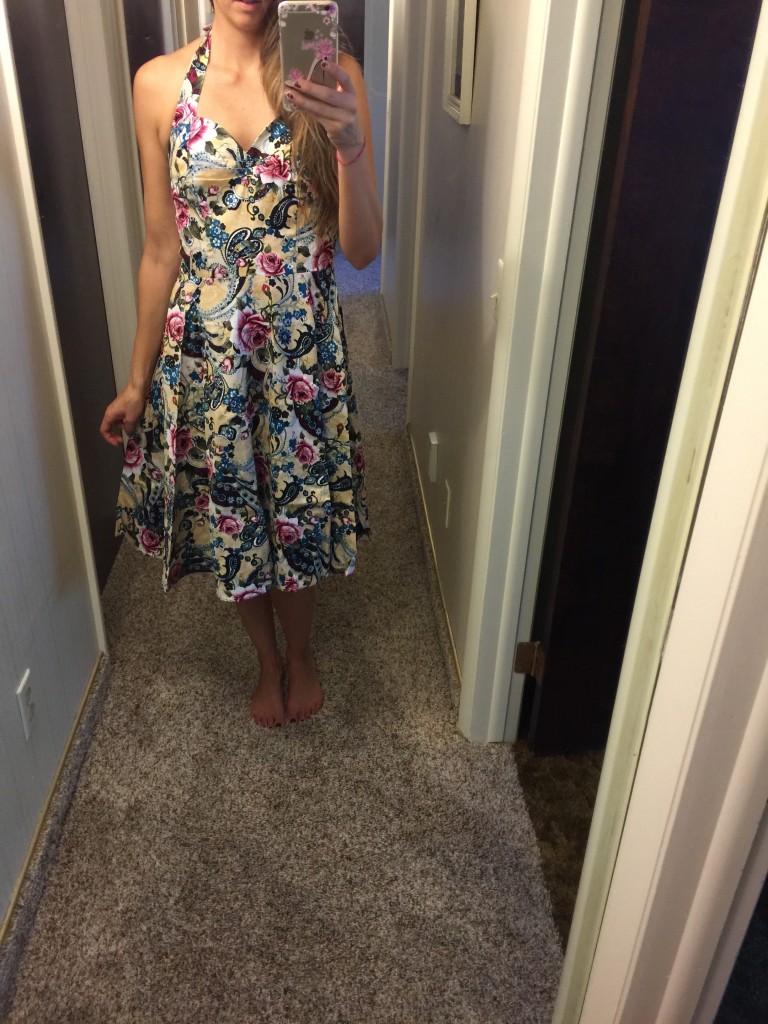 50s inspired floral halter dress