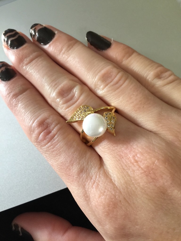 mazu Zircon gold pearl ring