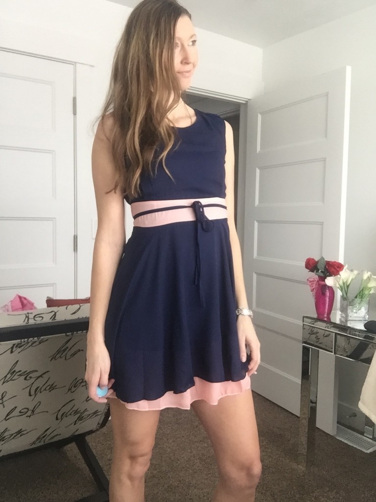 ultra feminine blue and pink ruffled day dress