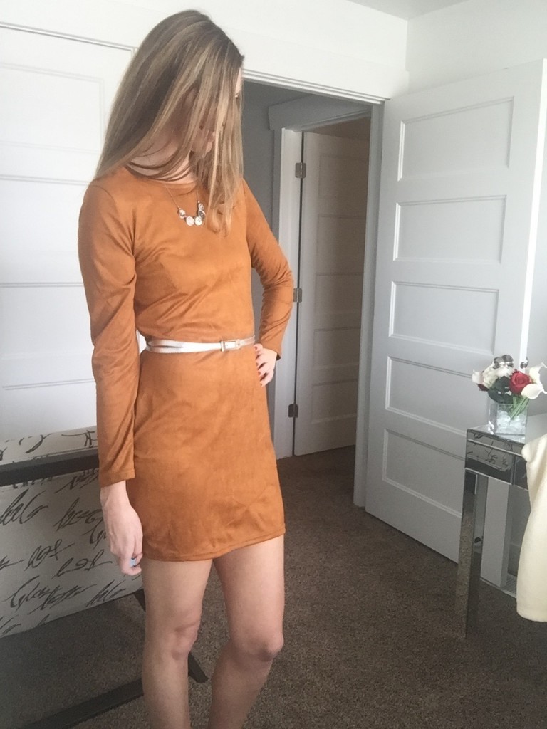 brown suede dress- zeagoo