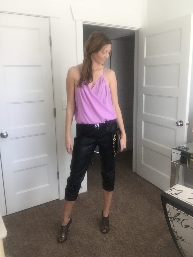 Jollychic athletic leisure pants and purple chiffon top