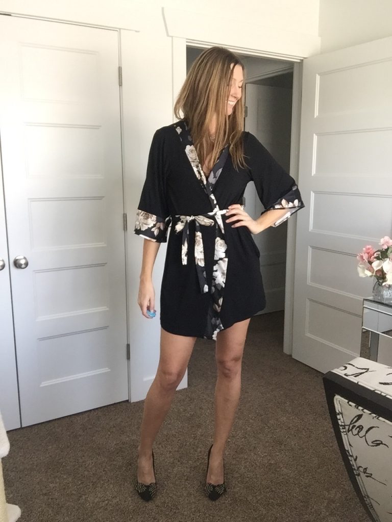 kimono black and floral trim robe 