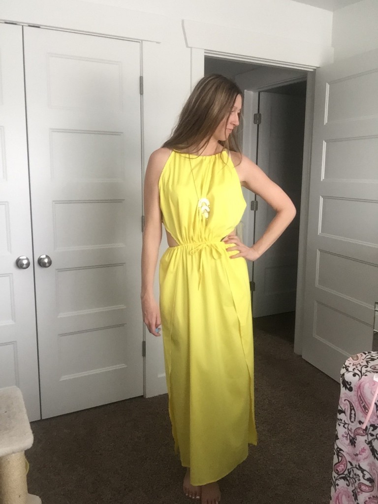 yellow side cut out beach maxi dress