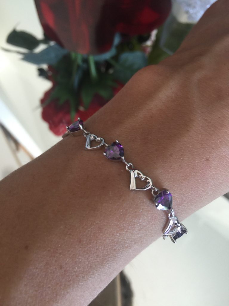 lavender CZ heart bracelet 