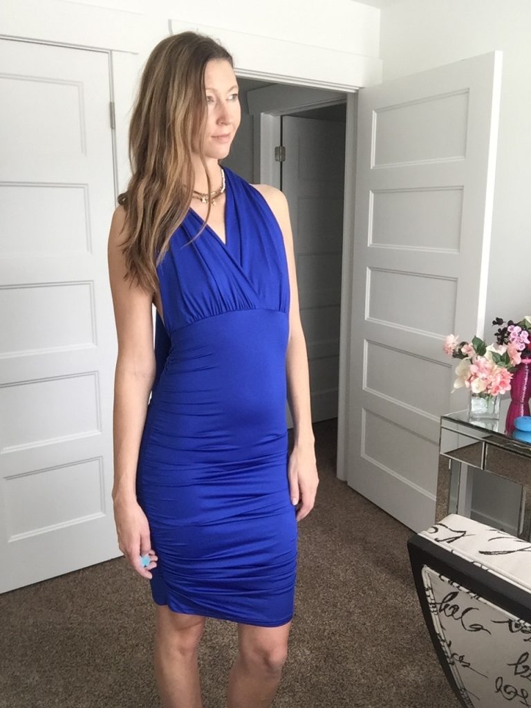 blue rushed convertible dress 