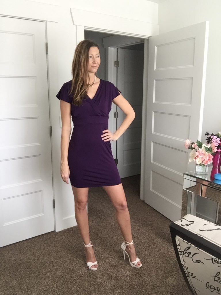 Pretty Purple Sleeve Mini Dress with cute V back 
