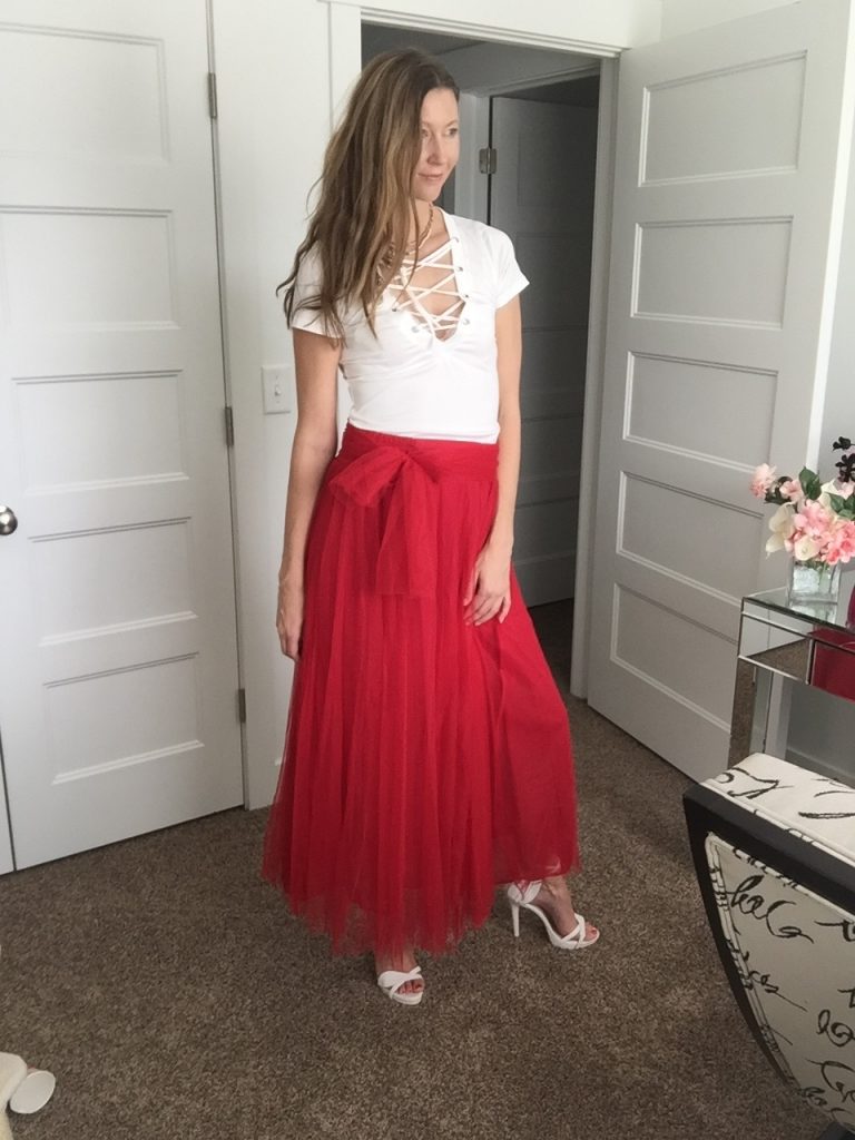 red tulle maxi skirt 