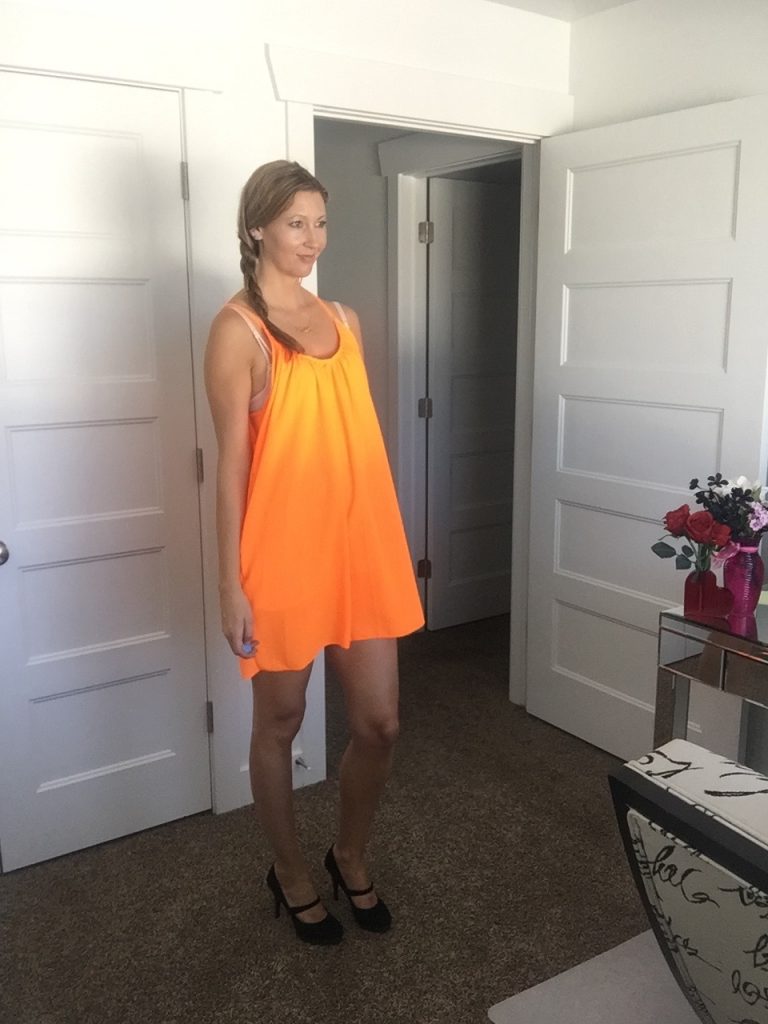 cute neon orange loose chiffon dress 