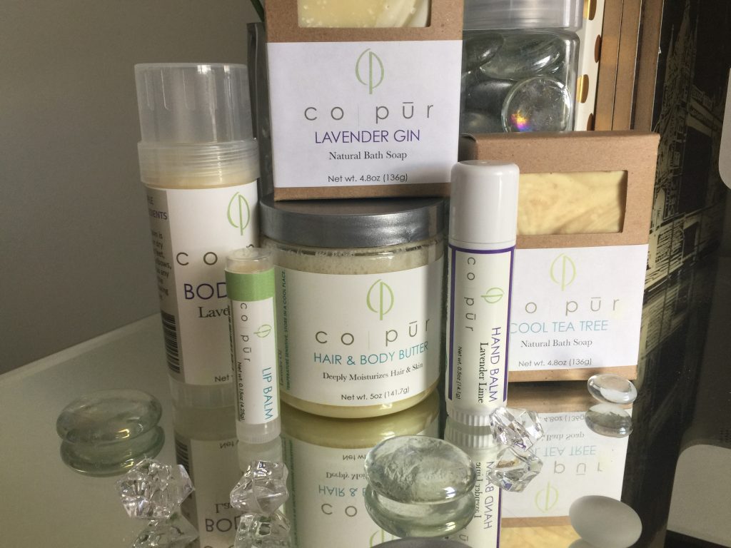 Co-Pur Bath and Body Soap, balm, lips
