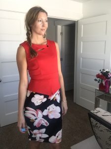 Red floral pencil skirt sleeveless dress 