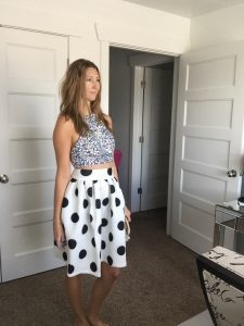 sequin crop top and dot circle skirt 