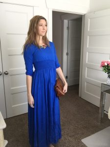 3/4 Sleeve Long Blue Maxi Dress