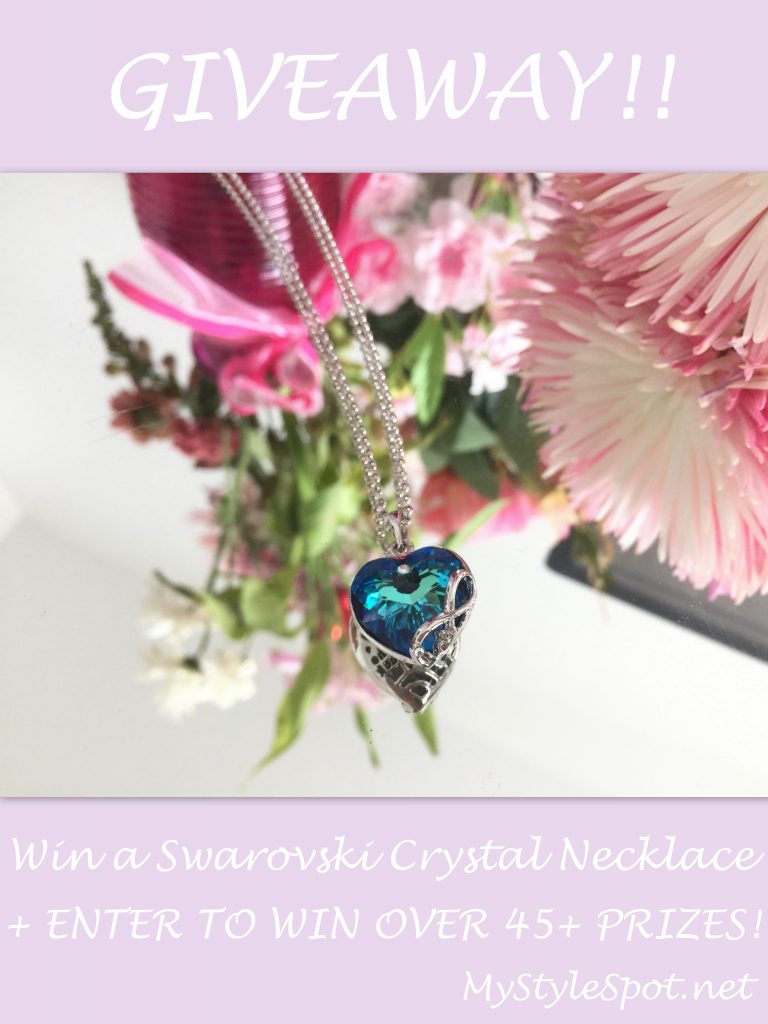 win a swarovski crystal blue heart infinity necklace