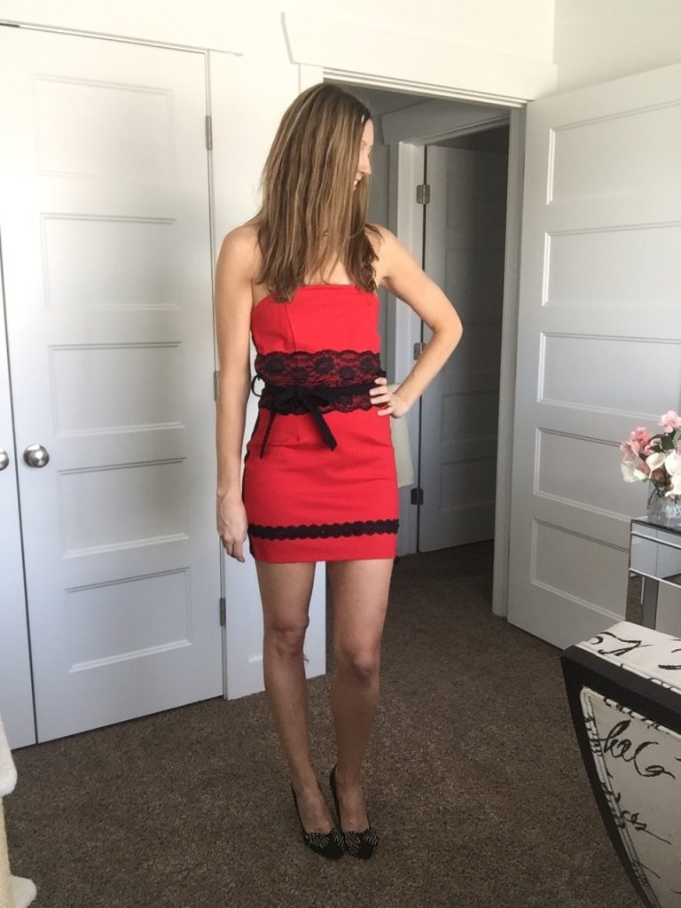 Red and Black Lace Waist Mini Tube Dress