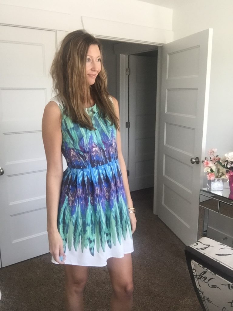 Colorful Feather Print Spring Dress
