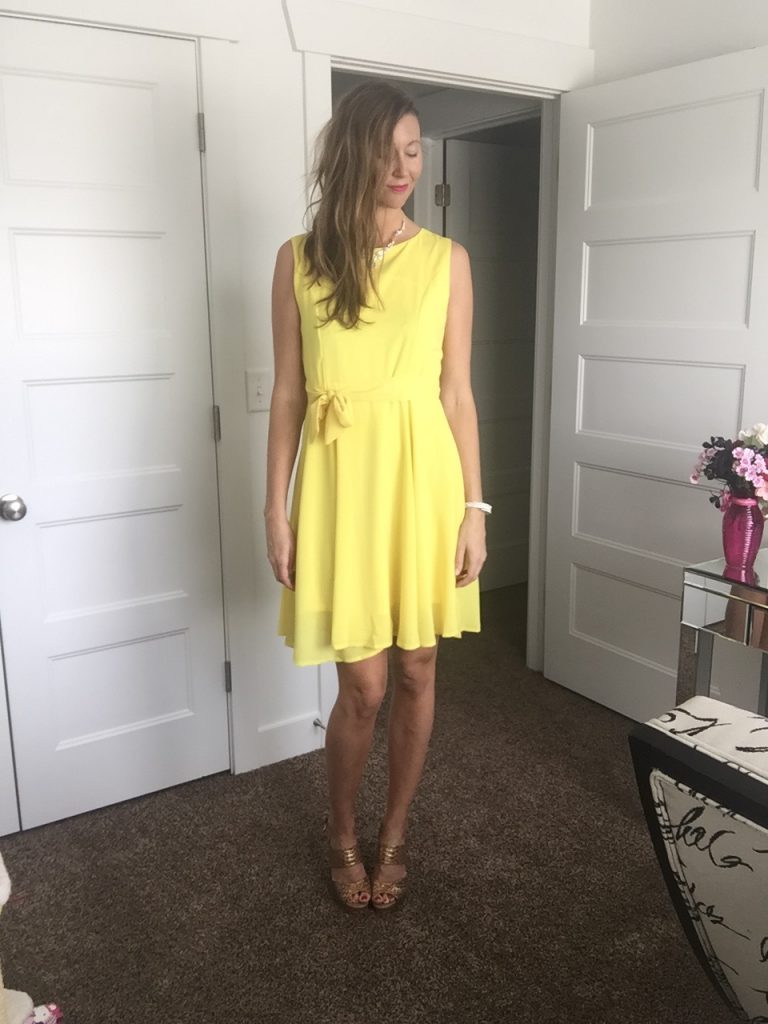 Chic sleeveless tie front yellow dress