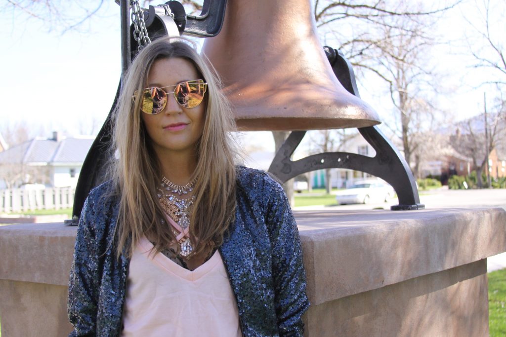 Style Post: Sequin Bomber Jacket, Ripped Tee, & High Thigh Denim Shorts