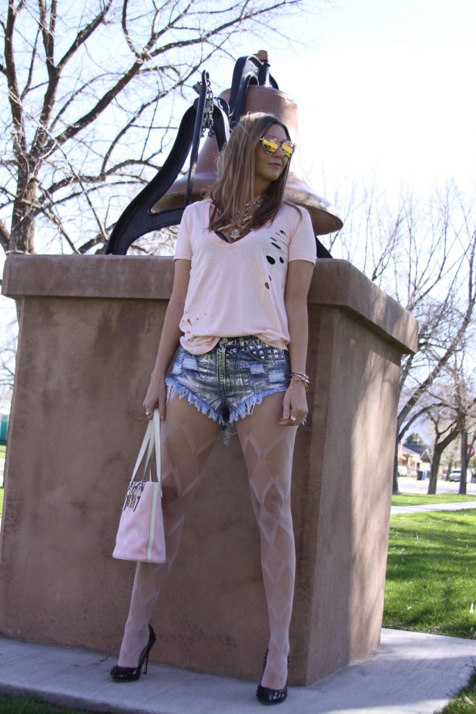 Style Post: Sequin Bomber Jacket, Ripped Tee, & High Thigh Denim Shorts