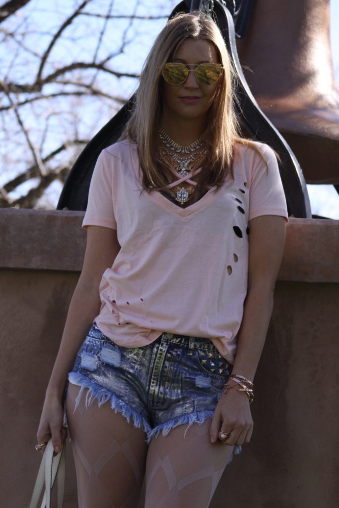 Style Post: Sequin Bomber Jacket, Ripped Tee, & High Thigh Denim Shorts