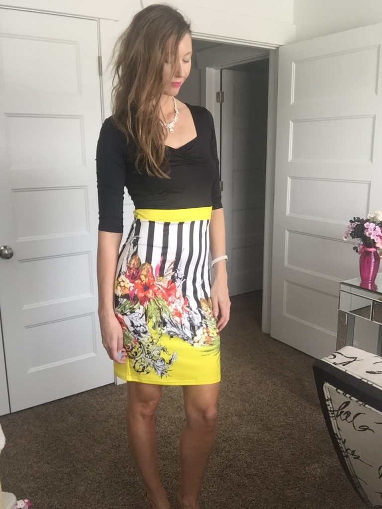 Yellow and Black Printed Skirt Dress