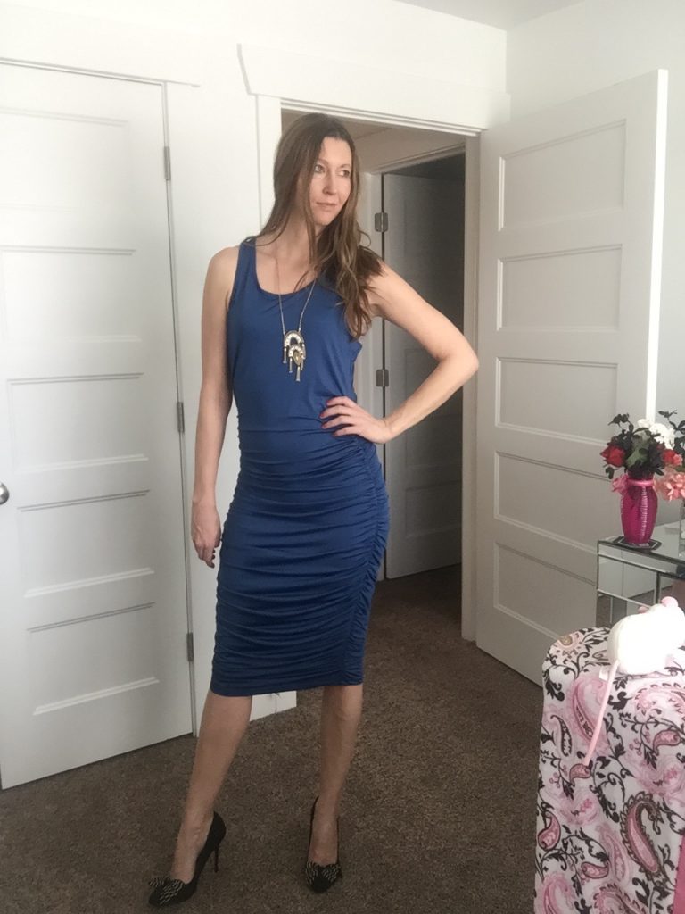 Blue Ruched Tank Dress