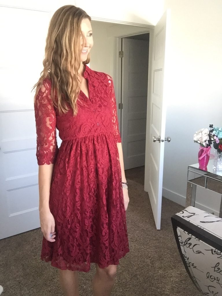 Red Lace 3/4 Sleeve Dress