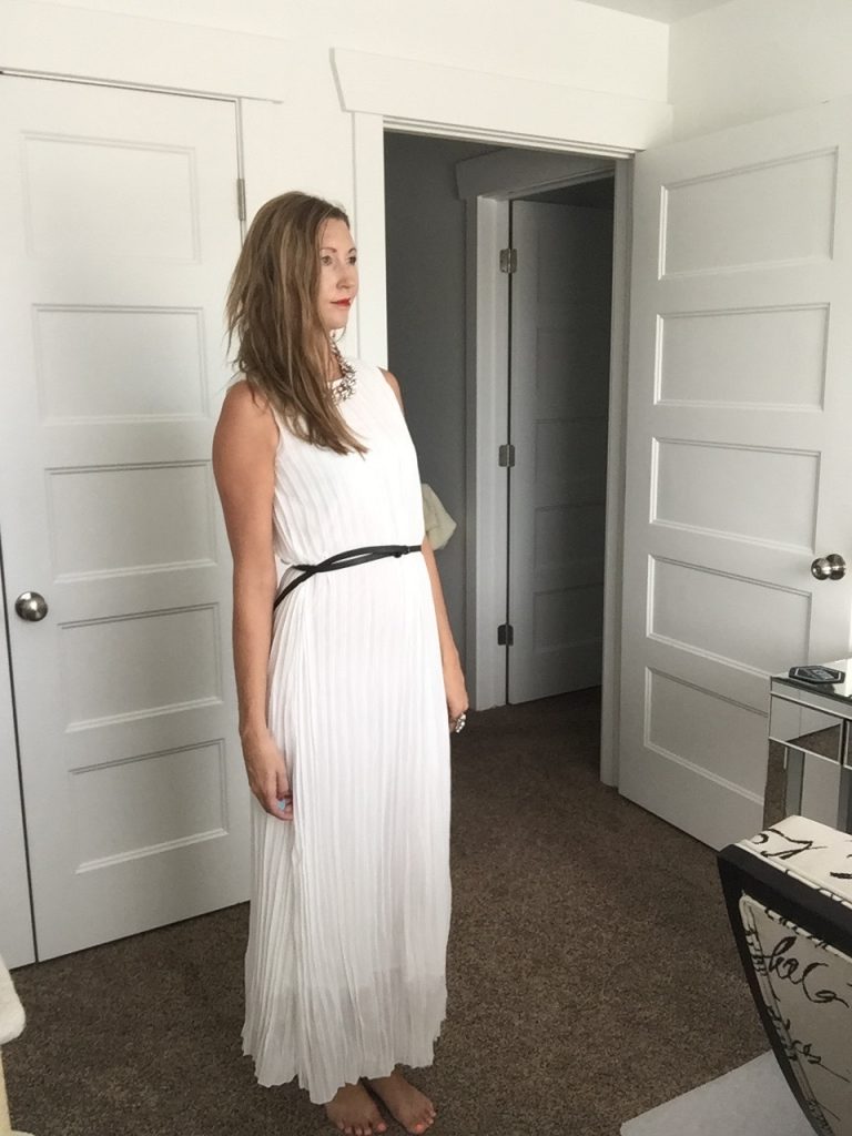 Chic White Pleated Belted Maxi Dress