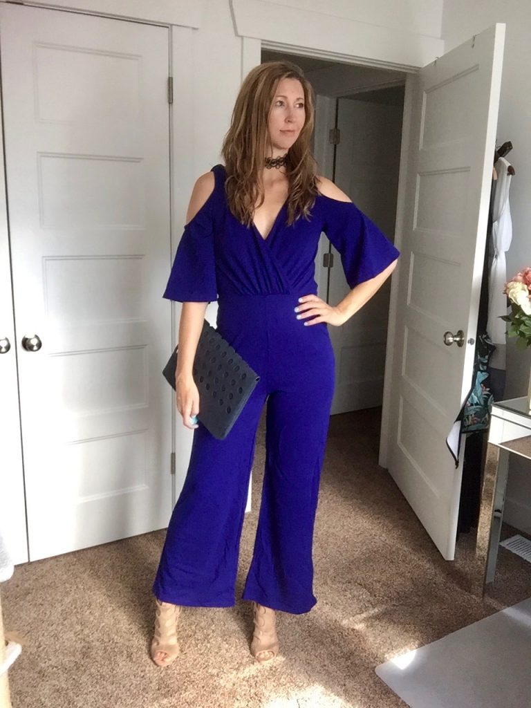 Sexy Off the Shoulder Flared Blue Jumpsuit
