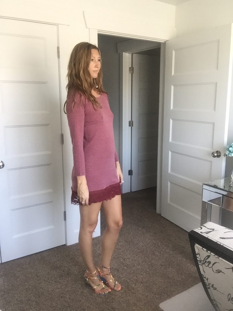Chic Maroon Flannel Lace Hem Mini Dress