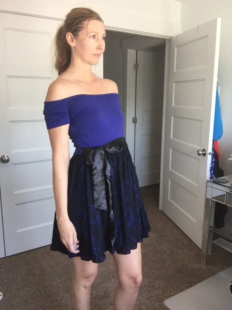Chic off-the-shoulder Blue and Black Skater Dress