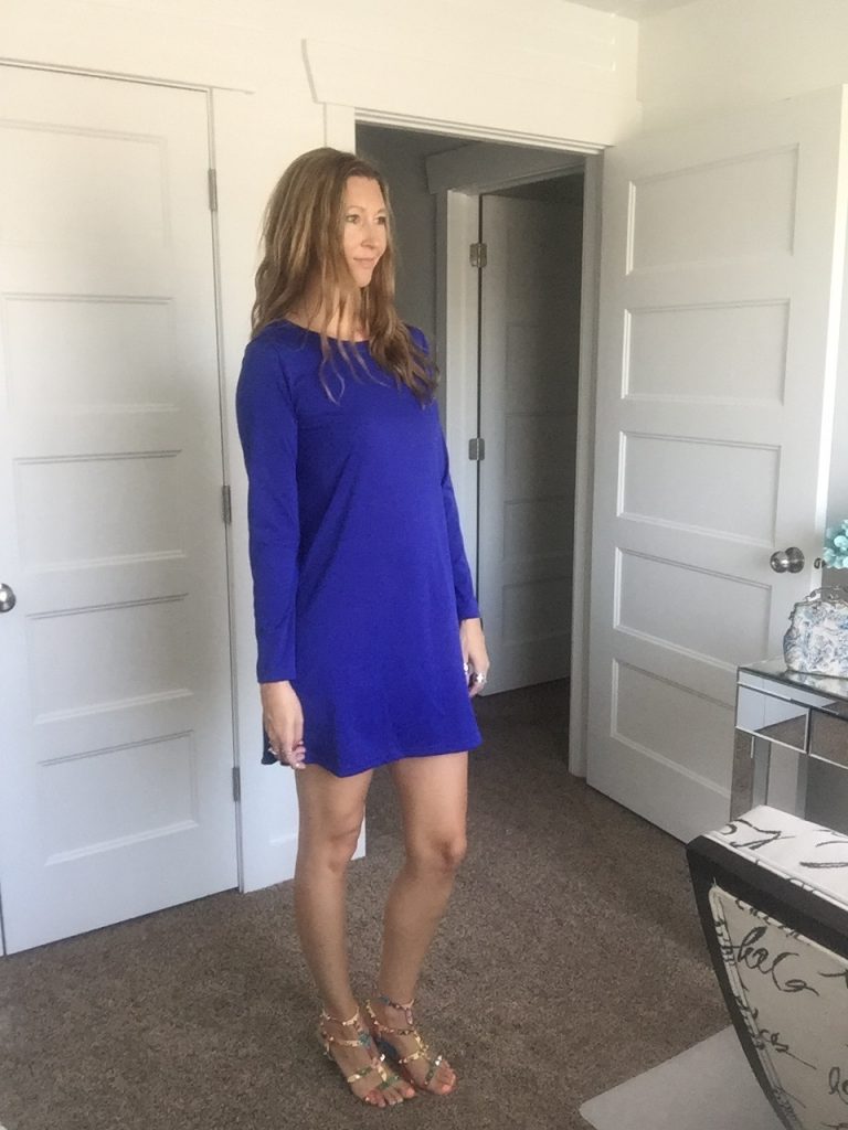 Blue Long Sleeved Flare Mini Dress 