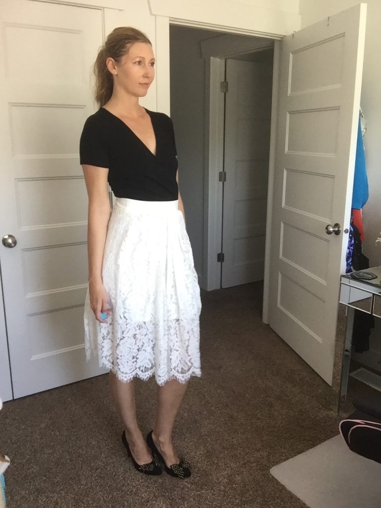 Black Tee and White Tiered Lace Skirt
