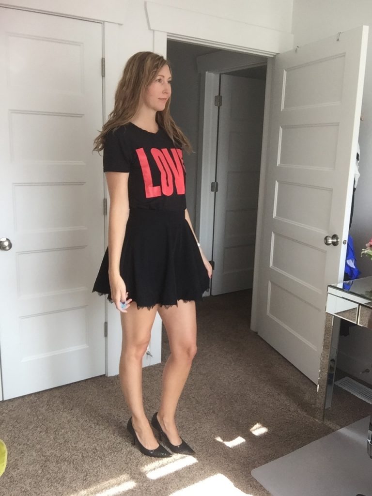 Love Tshirt and High Wisted Black Skirt