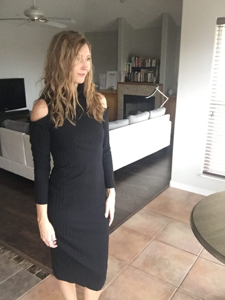Black Open Shoulder Sweater Dress