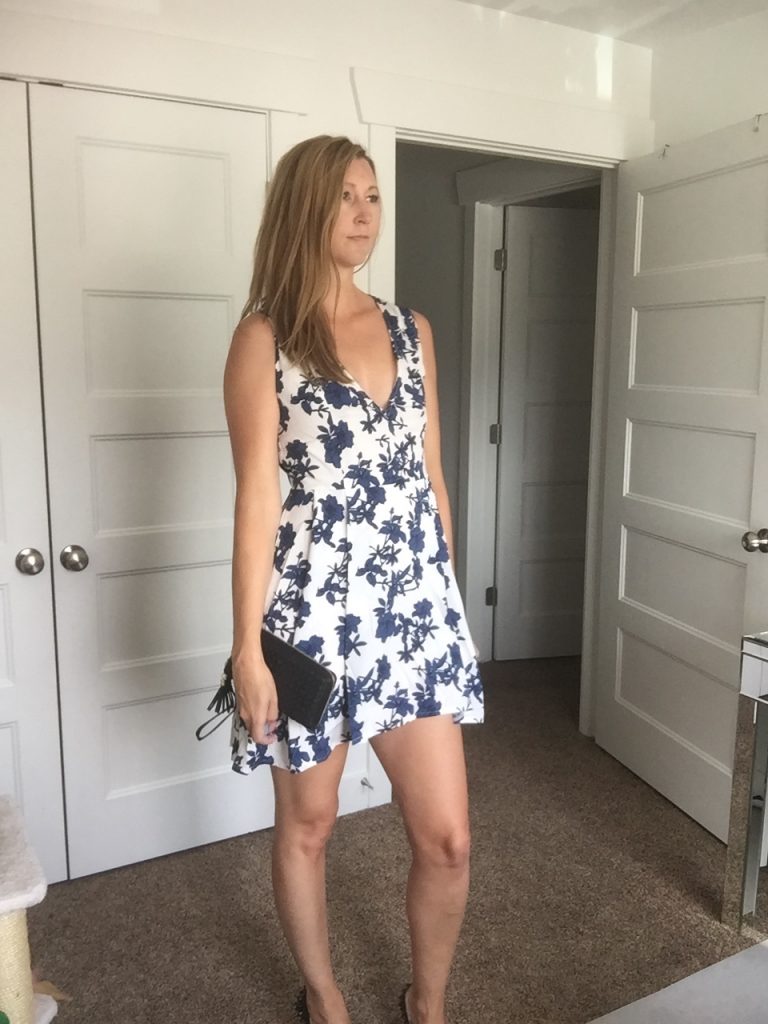 Blue and White Floral Sleeveless Dress