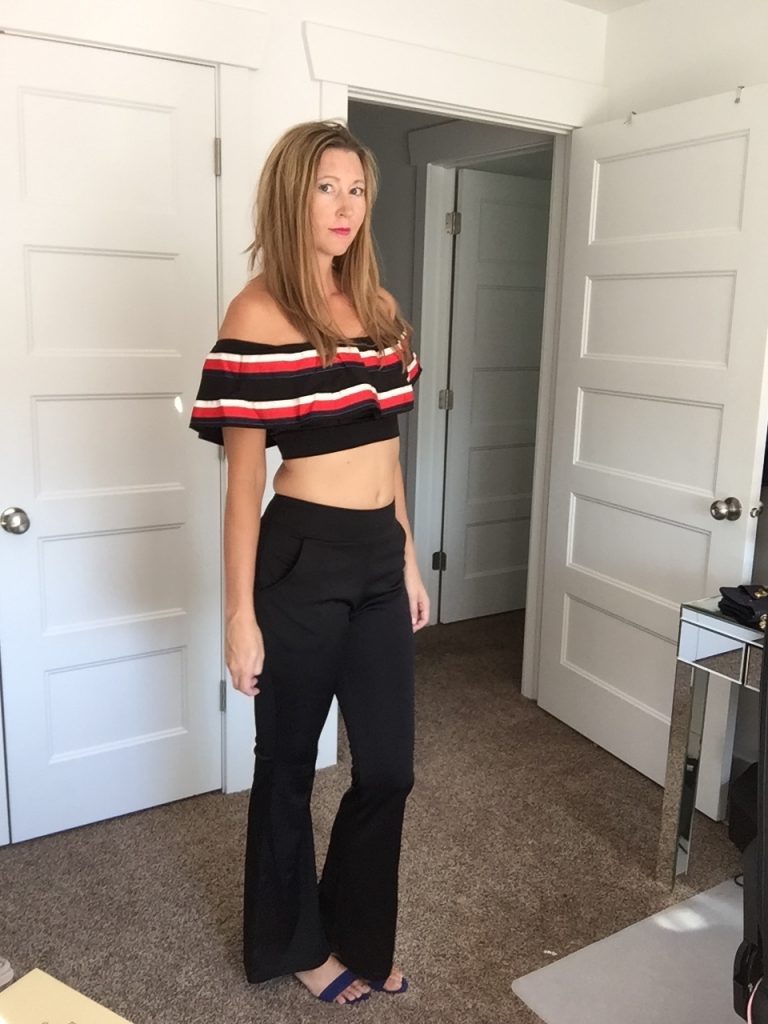Black and Red Ruffled Crop Top and Pants