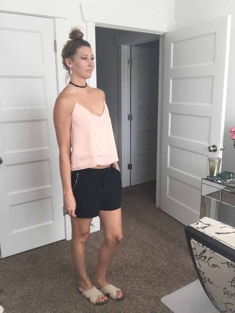 Blush Cami and Black Zipper Detailed Shorts