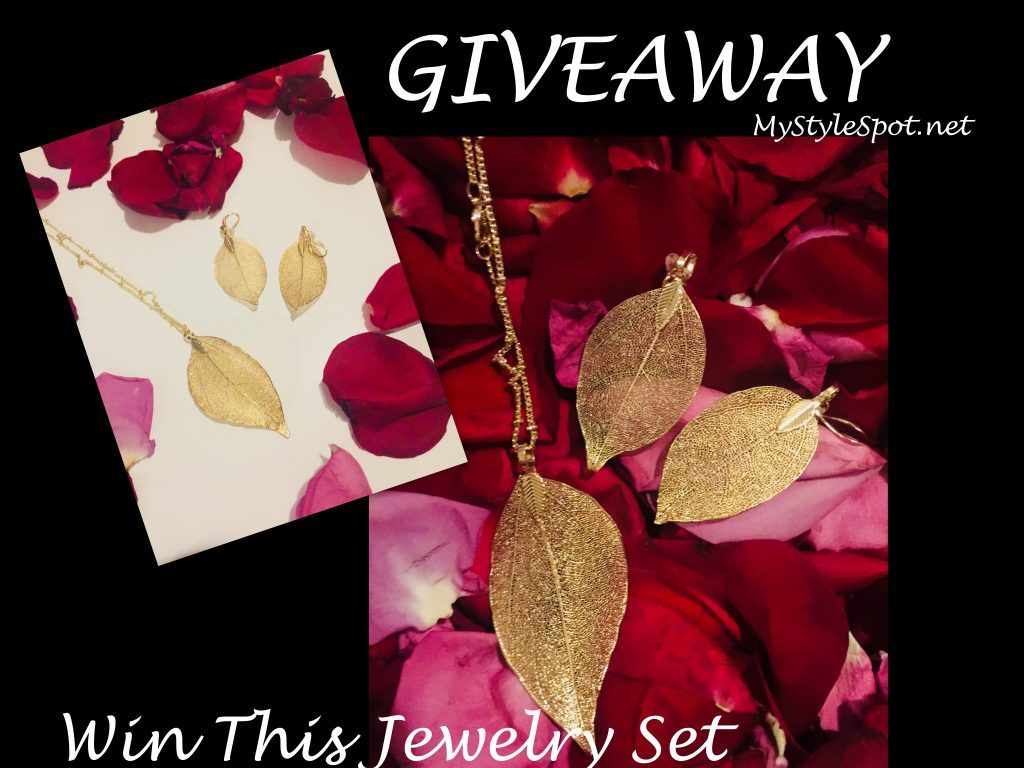 Win a gorgeous gold leaf earring and necklace set