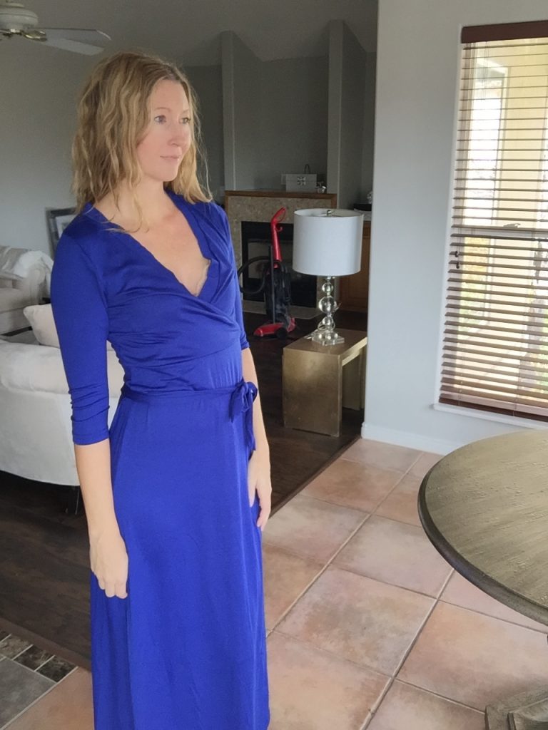 woman in Royal Blue Long Sleeved Wrap Dress 