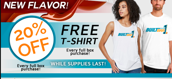 Get 20% OFF YOUR yummy protein bars + a FREE Tshirt! 