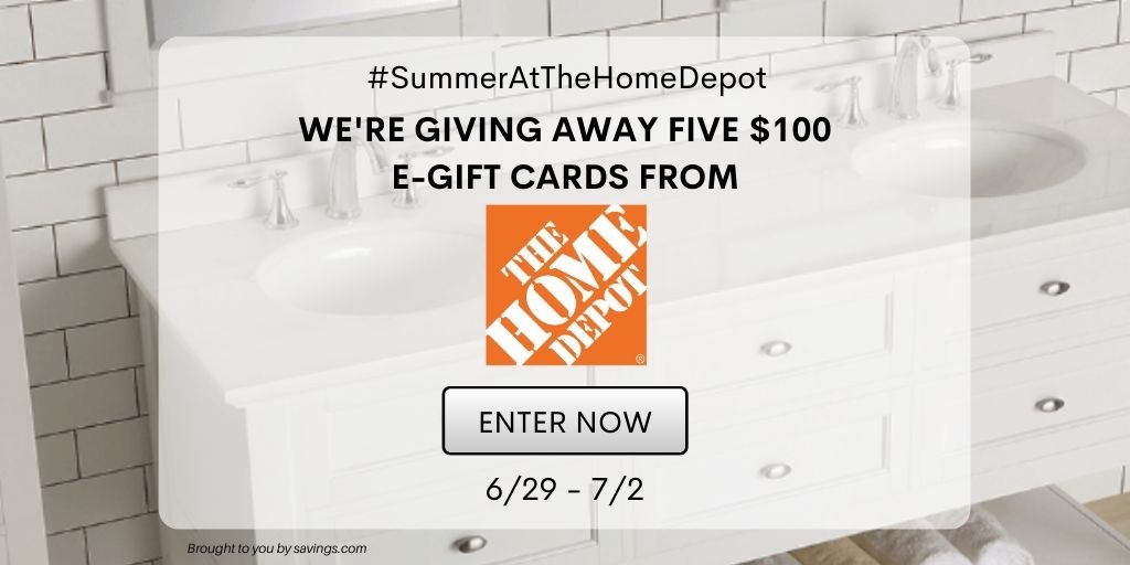 GIVEAWAY Enter to Win a 100 Gift Card to The Home Depot 5 WINNERS