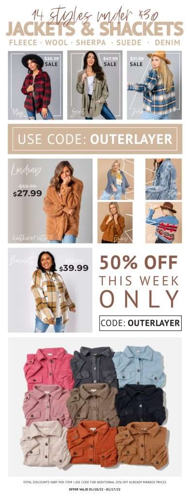 Ladies Outerwear 50% OFF - Starting at $16